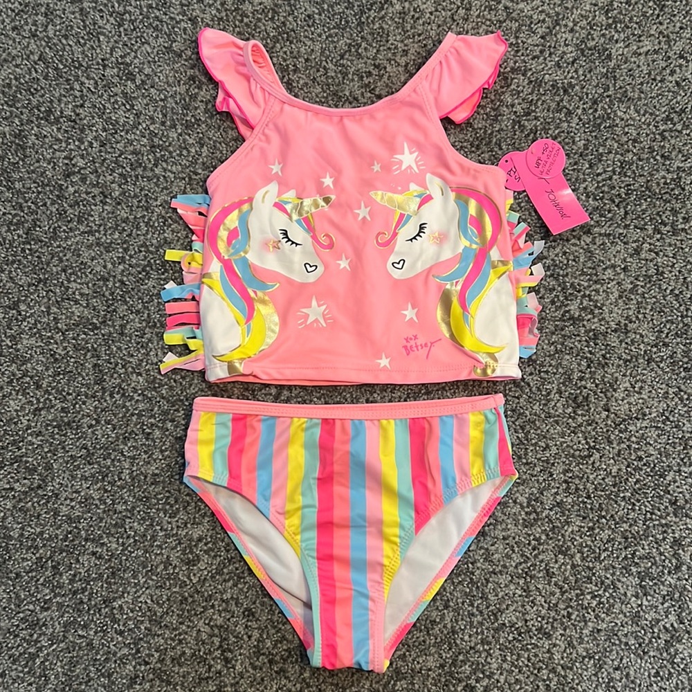 Betsey Johnson Girls Unicorn Swimwear 2 piece Large NWT